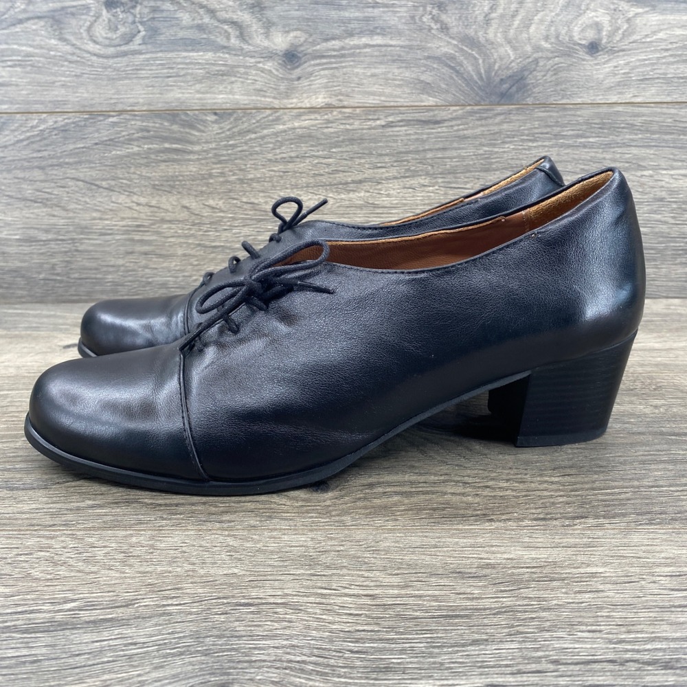 Julia Bo Leather Oxford Pumps Womens 42 Black Handcrafted Lace Up Block Shoes